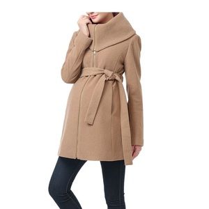 Kimi & Kai Mia High Collar Wool Blend Maternity Coat in Camel Tan Beige XS